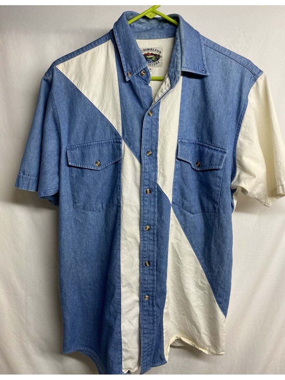 Cumberland Outfitters Mens White Jean Western Shirt Short Sleeve Collared Size M